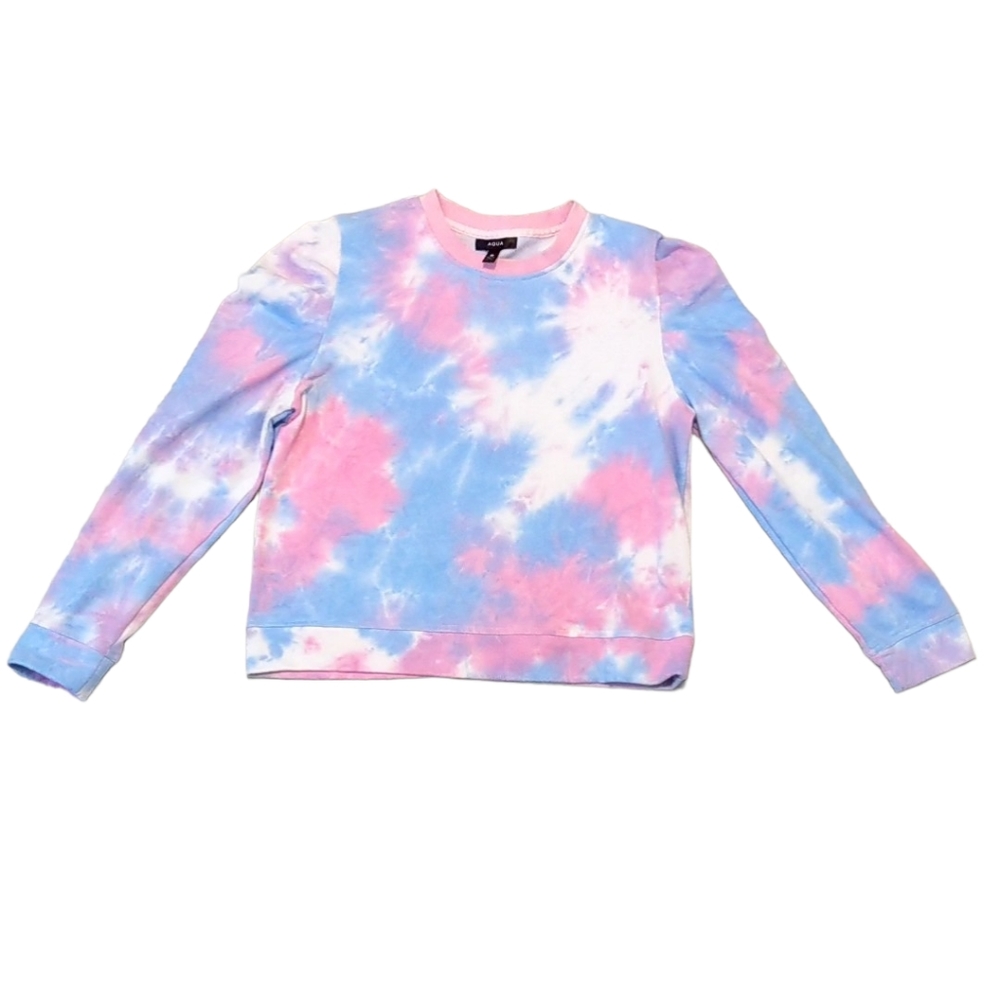 AQUA French Terry Tie Dye Puff Long Sleeve Sweater Large